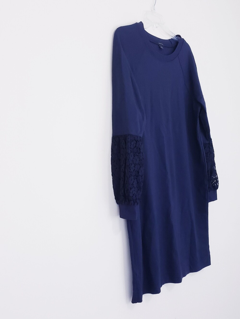 Ann Taylor Navy Blue Lace Balloon Long Sleeve Shift Career Dress Sheath Medium - Picture 3 of 9